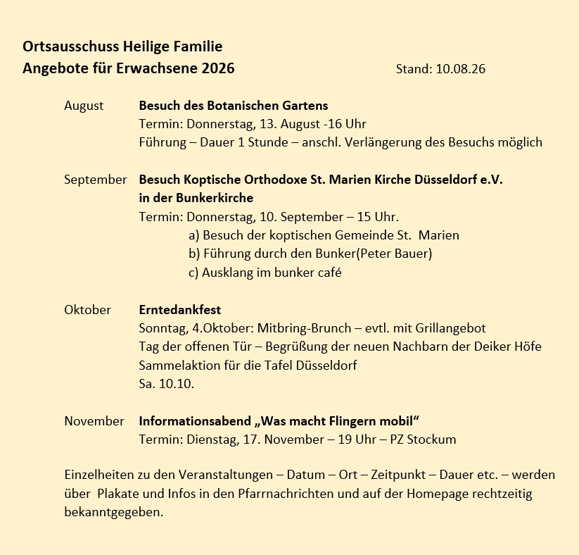 Ortsausschuss Heilige Familie - Planung ab August 2026
