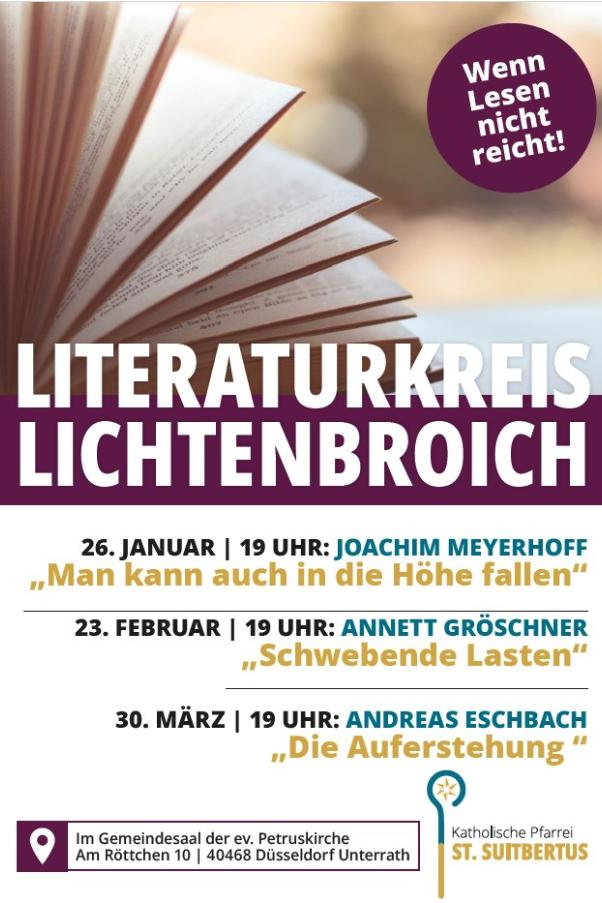 Einladung zum Literaturkreis an jedem letzten Montag im Monat um 19 Uhr an der Petruskirche in Unterrath