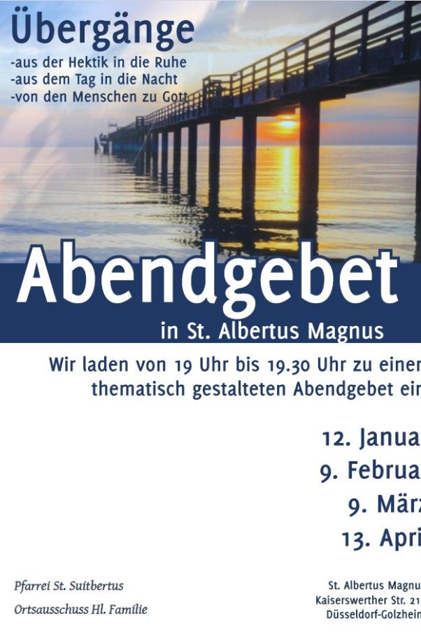 Einladung zum Abendgebet an jedem 2. Montag im Monat um 19 Uhr in Golzheim