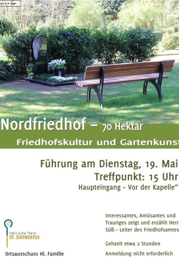Sie sehen das Plakat für eine Führung über den Nordfriedhof am Dienstag, 19. Mai, 15 Uhr